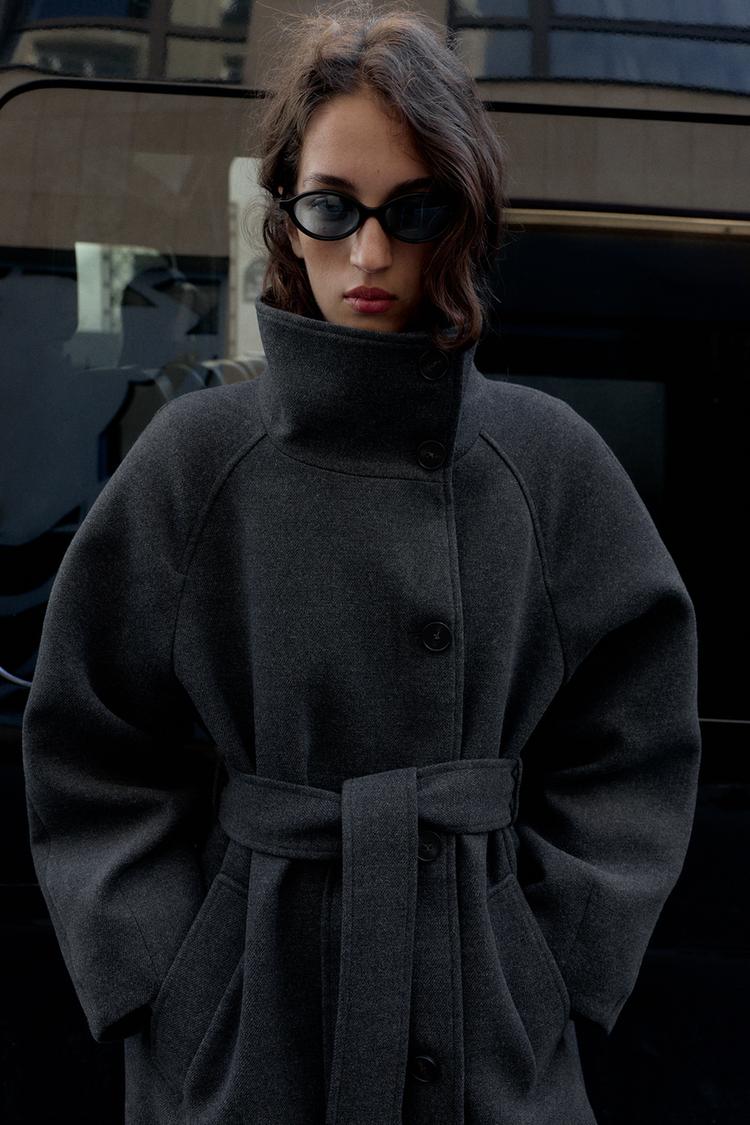 Victoria Soft High-Neck Belted Coat