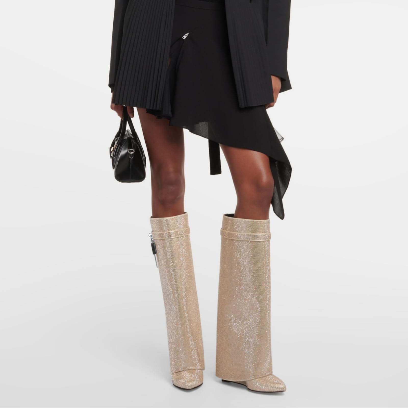 Lock Boots, Rhinestone Gold